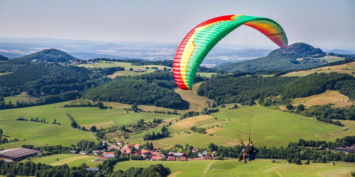 Paragliding tandem flight above the Wasserkuppe